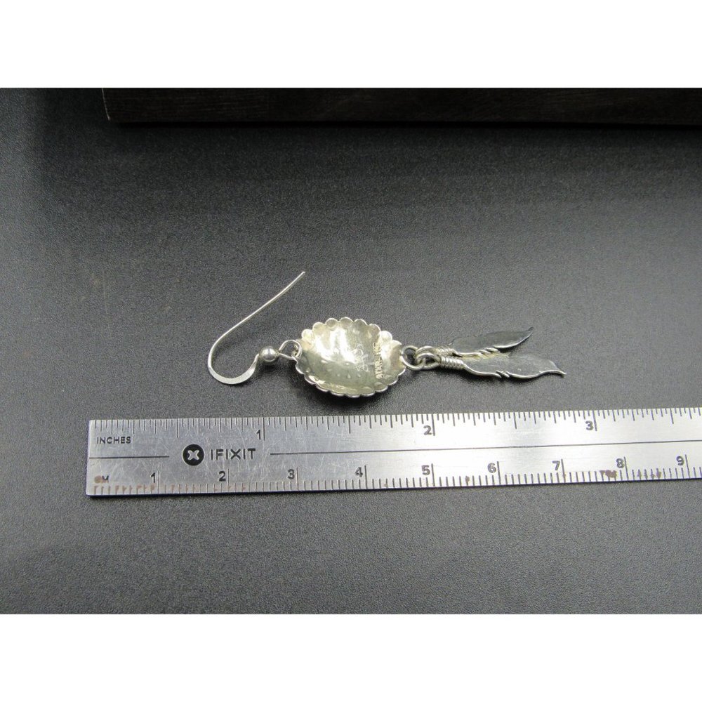 Sterling Silver Fancy Pattern Feather Dangle Earr… - image 4